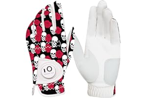 FINGER TEN Golf Gloves Men Left Hand Right with Ball Marker Pu Leather Weathersof Rain Grip Value Pack,Mens Golf Glove Fashion Pattern Wear Resistant Stable-Grip Flexible Comfortable