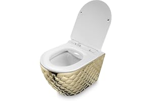 RD Luxury® Abattant WC suspendu sans rebord de chasse d'eau - Avec couvercle en thermodurcissable - Doré/blanc
