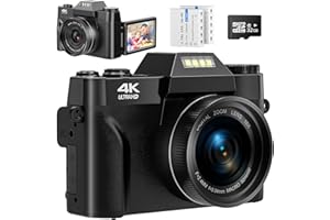 Toiauaha 56MP Digital Camera, Autofocus UHD 4K Vlogging Camera with 32GB SD Card 2 1500mAh Batteries 16X Digital Zoom 3.0 Inch 180 Degree Rotation Flip Screen for Beginners Adults Teenagers Kids