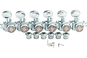 Guyker 6 Inline Vintage Guitar Lock String Tuners – Locking Tuning Key Pegs Machine Heads Replacement for ST TL Style Electric, Folk or Acoustic Guitars – Chrome
