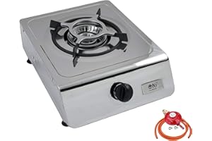 NJ THE RIGHT CHOICE NJ-100SD Portable Gas Stove 1 Burner Stainless Steel Catering 4.0kW Indoor Regulators (Propane 37mbar Screw-on)