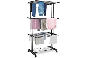 Vonia Séchoir à Linge - 3 Niveaux - Pliable - 72 x 50 x 172 cm - Peu encombrant - Noir