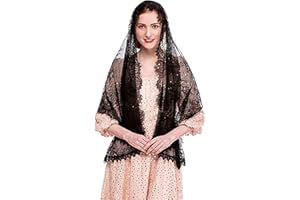 NICEYEA Vintage Muslim Schleier Katholische Kirche Kapelle Kopfbedeckung Wickelschal Massenkopf Spitze Katholisch Schal Stola Kopftuch Latin Masse Mantilla Bandana