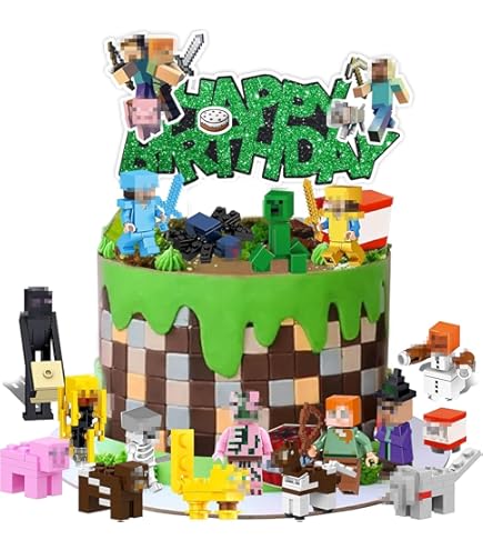 Yoimckay 16-teilige Pixel Geburtstagstorten-Deko - Bunte Cake Topper Für Kinderpartys