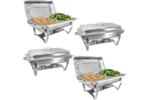 Jacgood Chafing Dish Edelstahl Buffet-Set Warmhaltebehälter Speisenwärmer Wärmebehälter Rechaud für Catering, Buffet und Party (4 Set 1x2 GN-Behälter)