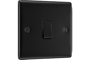 BRITISH GENERAL BG Electrical Single Wall Light Switch, 2 Way, Raised and Slim Profile, Round Edges, Nexus Metal, Matt Black, 20A, 16AX, NFB12