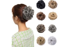 Silk-co Postiche Chignon Postiche Queue de Cheval Ondulé Extension Chouchou Chignon Cheveux Synthétique Faux Chignon Chouchou 40G, Gris Foncé