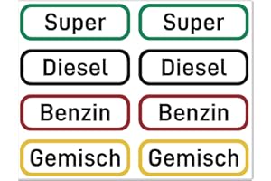SPODDY Kraftstoff Aufkleber für Kanister Beschriftung (8er Set - 60x20 mm) - Benzin, Diesel, Super, Gemisch/Benzingemisch - Brennstoff Sticker für Auto, Motorrad, Tankdeckel, Kettensäge und Rasenmäher
