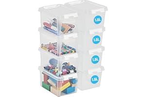 SmartStore cajas de almacenamiento trasparente de plástico de 1.5L con tapas - Juego de 8 - Apilables y encajables - Garantía de 10 Años - Seguras para Alimentos- Cierre con Clips L20 x An15 x Al11cm