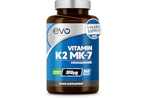 EVO NUTRITION Vitamin K2 MK-7 200mcg | 365 Vegetarian and Vegan Tablets (not Capsules) | 1-A-Day | Supports Maintenance of Normal Bones | One Years Supply of High Strength Vitamin K2 Menaquinone MK7