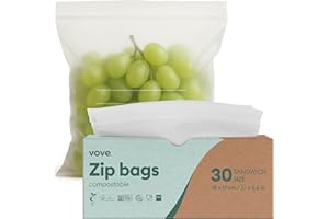 VOVE Bolsas con cierre de cremallera de tamaño sándwich a base de plantas | resellables, biológicas y ecológicas | Bolsas de congelador con cremallera | Bolsas de almacenamiento de sándwich, aperitivos y