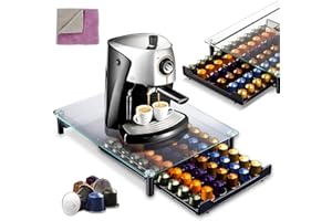MASTERTOP Coffee Pod Holder - Gorgeous Coffee Pod Storage Drawer Holder for 60 Capsules, Functional Coffee Storage Drawer Holder, Tempered Glass, 1 Pcs Cleaning Cloth