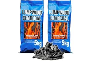 GARDENCO 2x 5kg Bags (10kg total) Premium Lumpwood BBQ Charcoal, 2 x Bags of Hotter Burning Coal Barbecue smoking Lump wood Charcoal, Perfect for Outdoor Grills