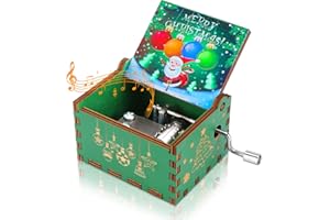 Auniq Carillon di Legno Natale Scatole Musicali Laser Inciso Stile Vintage Creativo Decorazione Natalizia Carillon Artigianato in Legno Creativi Regalo di Compleanno di Natale per Bambini/Amici