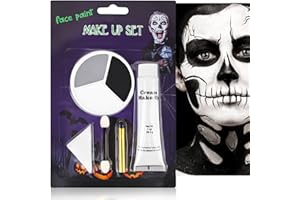 SOMGKINE Trucchi Halloween, Pittura Del Corpo, Trucco Bianco Nero Grigio per Viso, Body Painting Colori per Trucco Halloween, colore del viso, per scheletro, clown, Halloween, Mardi Gras, Cosplay