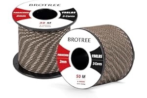 Brotree 2mm Paracord 3 Hebras 50M 100% Nylon Cuerda de Paracaídas para Al Aire Libre, Artesanía, Bricolaje - 90kg Carga de Rotura (Camuflaje Verde)