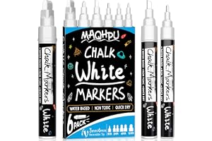 Maqhpu Vita Kritpennor för Fönster & Tavla Tvättbara, 6 Stycken Kritmarker Fönster, Whiteboard Markörer Fönstermålningspennor Fönsterpennor Tavlapennor för Glas & Kryddglas (1 mm, 3 mm, 6 mm, 10 mm)