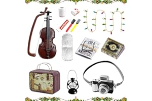 Lets Joy Miniatura Casa de Muñecas Decoración, 14 Piezas Casa de Muñecas Accesorios de Navidad, Maleta Periódicos Libros en Miniatura Mini Casa de Jardín Accesorios, Adornos en Miniatura de Navidad