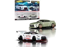 Hot Wheels Premium Kultowe auta Nissan GTR 2-pak samochodów w skali 1:64, wyjątkowe połączenia, opony Real Riders, metalowa konstrukcja, zestaw auta dla kolekcjonerów, JBL05
