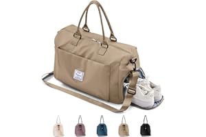 BOXSAM Borsone da Viaggio Donna Marrone, Borsone Sportiva da Palestra Grande, Borsa da Weekend con Borsa Bagnata, Borsa da Viaggio Impermeabile, Borsa Ospedaliera, Borsa da Notte.