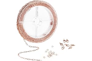 Siumir Catena a maglie in oro rosa, 10 metri, 1,5 mm, per la creazione di gioielli, collana rivestita fai da te con 100 anelli di piegatura e 30 chiusure a moschettone