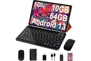 SUAAT 2025 New Tablet 10 Pulgadas Android 13 con 10GB RAM 64GB ROM (TF 1TB), WiFi 6(5G+2.4G), Bluetooth 5.0, Type-C, 6000 mAh, 8MP+5MP, con Funda, Teclado, Mouse,Rojo
