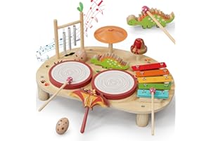 Lehoo Castle 9 in 1 Giochi Legno Montessori Strumenti Musicali, 9 in 1 Bambini Tamburi Set con Xilofono Batteria, Gioco 2 3 4 Anni, Educativi Interattivo Regalo