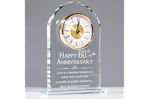Movdyka Crystal Desk Gold Clock Gifts Diamond Anniversary for Married Couples 60th Wedding Ornaments for Living Room Keepsake 60 Years of Marriage Presents for Her Him Home Table Clock Decor