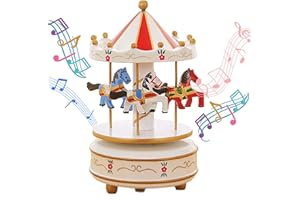 MINGZE Vintage Karussell Spieluhr, Schöne Handgemachte Holz Spieldosen Spielzeug Handwerk Geburtstag Ausgangsdekoration Weihnachtsgeburtstags Kinderkind Mädchen (Flower-White)