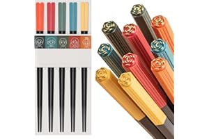 PYBBO 5 paia di bacchette in fibra di vetro riutilizzabili lavabili in lavastoviglie, bacchette antiscivolo opache, set regalo di bacchette, multicolore rosa