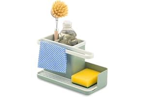 simplywire – Portaoggetti da lavello – Organizer per lavello da cucina – Vassoio raccogligocce rimovibile – Antiscivolo - Verde salvia e bianco