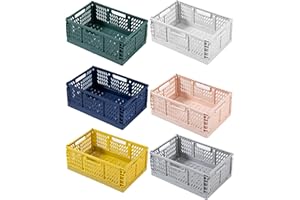 EURXLQ Cestino Portaoggetti Pieghevole,Impilabile Cassette Plastica,Cassetta Pieghevole in Plastica,Cassette Plastica Pieghevoli per La Cucina,Bagno,Ufficio (6 Colori, 43×29×17cm)