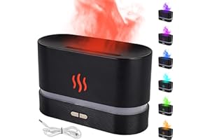 kieyeeno Diffusore di Aromi con Effetto Fiamme, Diffusore di Oli Essenziali LED con Luce Notturna, Spegnimento Automatico, Nebbia Fredda Umidificatore a Fiamma Super Silenzioso(Nero)