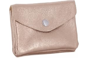 Double Tree - Porte-Monnaie Femme en Cuir Véritable Irisé - Petit Portefeuille Brillant à Rabat Format Enveloppe Élégant - Léger et Pratique - Or Rosé