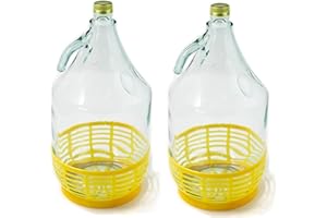 WYSKONT Enghals - Botella con tapón de rosca fijo y cesta para hacer vino, bebidas y servir de cristal transparente, 2 unidades x 5 l