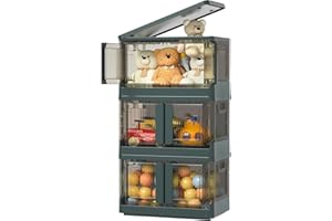 HAIXIN 32L boite de rangement Pliable plastique caisse rangement, avec couvercle et 4 roulettes Empilable, aux Vetements Jouets, Rangement Cuisine, Chambre à Coucher (lot de 3) Vert