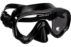 HOLEMZ Masque de Plongée Adulte Lunettes de Plongée Antibuée Professionnel Noir avec Verre Trempé Vision Grand Cache Nez pour sous-Marine Garçons Filles Femme Homme Réglables Bande de Silicone
