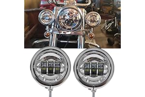 DAONUE 2 PCS 4.5inch Motorcycle Fog Passing Light Chrome 4 1/2 inch LED Driving Spot Lamps With Housing Bucket For Motorcycle Auxiliary Light Bulb, Silver with Housing