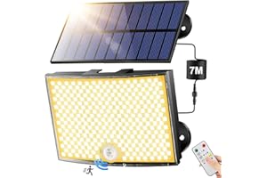 COOLNIGHT Lampada Solare da Esterno 3000K Giallo Caldo,[268LED/ 5Modes/ 7M]Faro Led Esterno con Pannello Solare, Telecomando Luce Solare Led Esterno,IP65 Faretti Solari a Led da Esterno Luci Solari Esterno