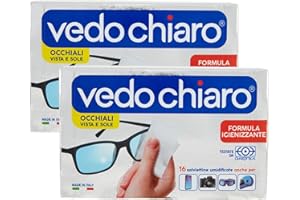FEI FAN Vedo Chiaro 16 Salviettine Umidificate Monouso Studiate per la Pulizia delle Lenti degli Occhiali, da Vista e da Sole, degli Smartphone, dei Tablet e PC Portatili etc (2 CF da 16)