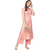 idaLia Women's Peach Printed Rayon Kurta with Pants