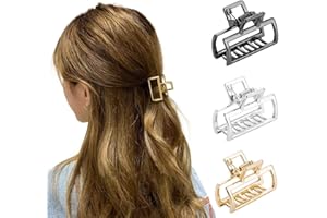 ‎YPKIA Hair Claw Small Metal Non-Slip Hair Clips Rectangular Strong Hair Clips Women's Hair Accessories for Women Girls Pack of 3 (Gold, Silver, Black)