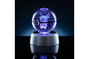 Sfera di Cristallo 3D Poke - Lampada LED RGB con Dragone di Fuoco Inciso - Luce Notturna Creatura Alata con Base Luminosa - Idea Regalo per Allenatori e Appassionati Gaming - USB (1, PIKA)