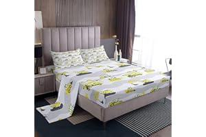 Loussiesd Juego de sábanas de Camiones para niños, excavadoras, sábanas de plumón para Adolescentes, Tractores de construcción, Juego de sábanas para Coche, Juego de Cama para vehículos, tamaño indiv