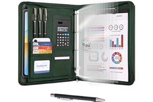 Leathario Portfolio A4 Porte-documents, avec à 4 Anneaux, Organiseur de Conférence, Carnet d'écriture - Dossier de présentation professionnel