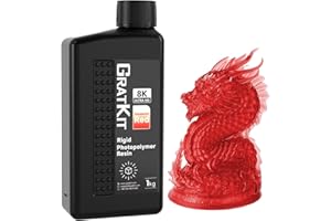 GratKit Résine 8K pour imprimante 3D à photopolymérisation UV 405nm, Haute précision, Faible odeur-1000g, Rouge Transparent