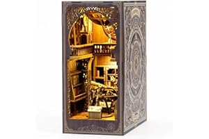 MagicHolz – Astronomie Museum Book Nook Diorama – DIY Booknook Kit aus Holz – Miniatur Bausatz mit Möbeln & LED Lampe – 3D Holzpuzzle perfekt als Buchstütze & Bücherregal Deko