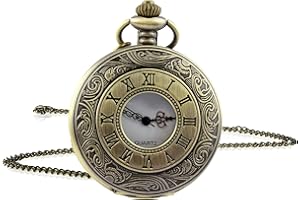 Jinpojun Vintage Taschenuhr mit Kette, Retro Quarz Taschenuhr, Römische Ziffern Taschenuhr für Männer Frauen Vater Opa Geburtstag Jahrestag (Bronze)