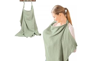 MEIFIYU Telo da allattamento per viaggi, mussola, 75 x 95 cm, copertura morbida e traspirante, in mussola regolabile, in cotone, regalo per la mamma (verde)