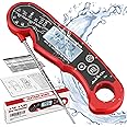 Meat Thermometer Digital for Grilling and Cooking - ANDAXIN Waterproof Ultra-Fast Instant Read Food thermometers with Backlight & Calibration for Kitchen, Deep Fry, BBQ, Grill(Red/Black), LCD